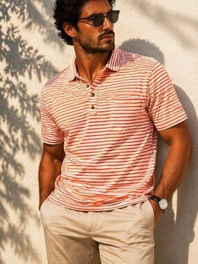 FootJoy FJ Golf Polo Shirt M Red White Stripe Performance Stretch Chest Pocket